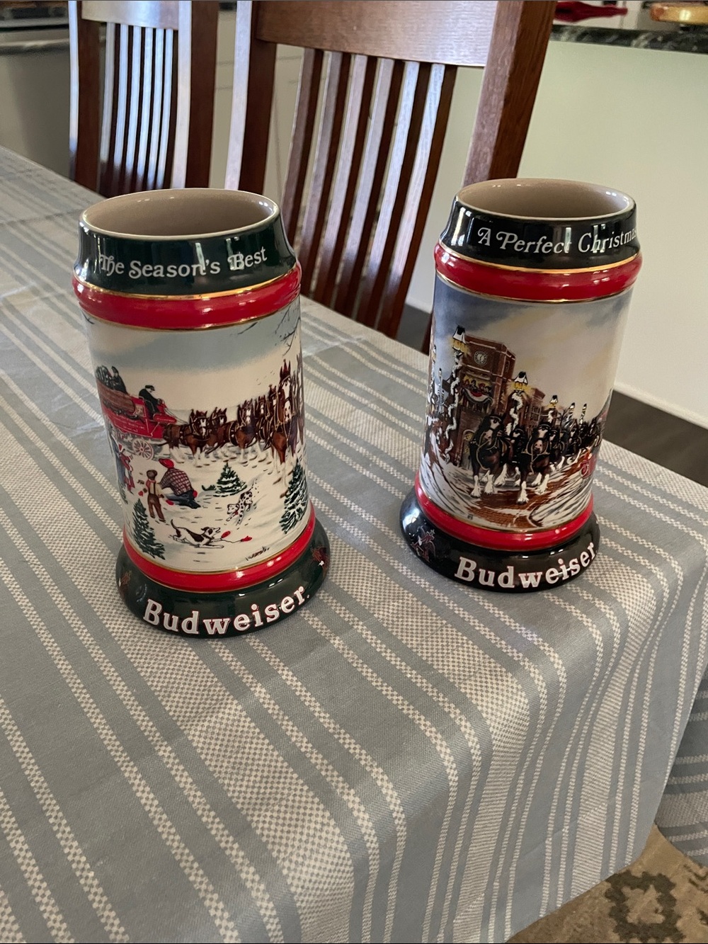 Budweiser Ceramic Collector Steins with Red and White Detailing - Picture 2 of 2